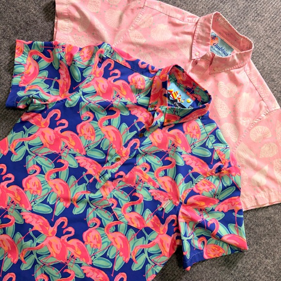 chubbies Other - Chubbies Mens Medium Flamingo Print Short Sleeve Popover Lot of 2 Shirts